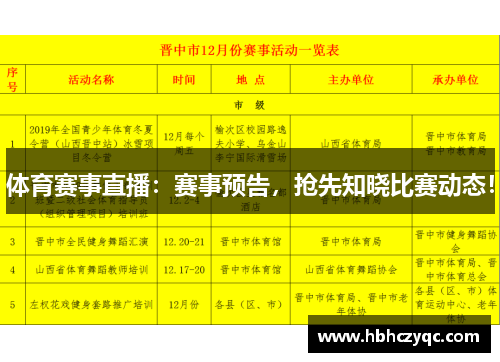体育赛事直播：赛事预告，抢先知晓比赛动态！